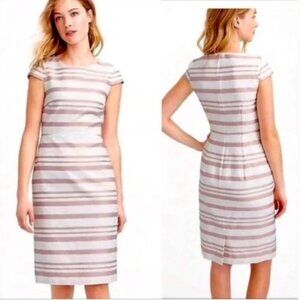 J. CREW Suiting Double Stripe Cap Sleeve Sheath Dress Pink & Ivory Size 4